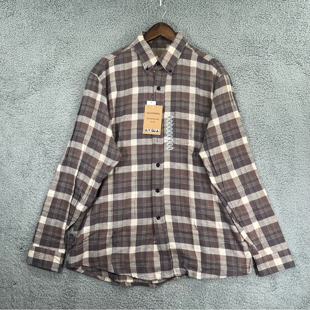 NWT Cold Storage Button Shirt Flannel Brown Men Size Large